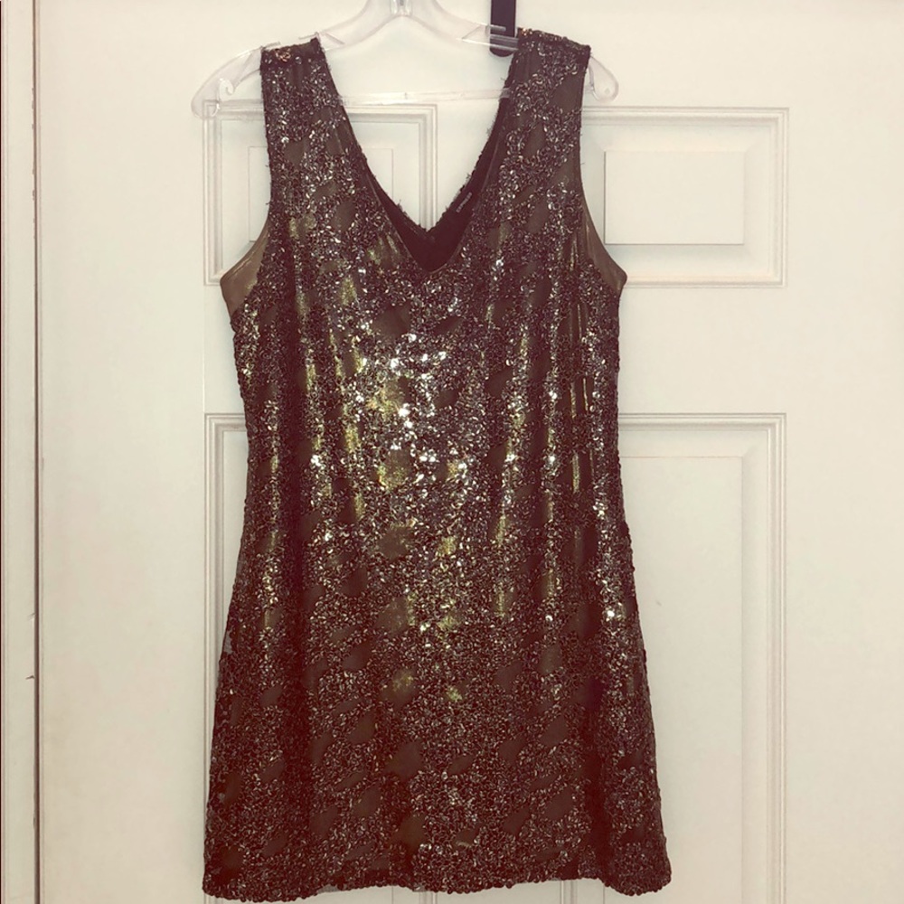 Gold and black sequin dress from Express
